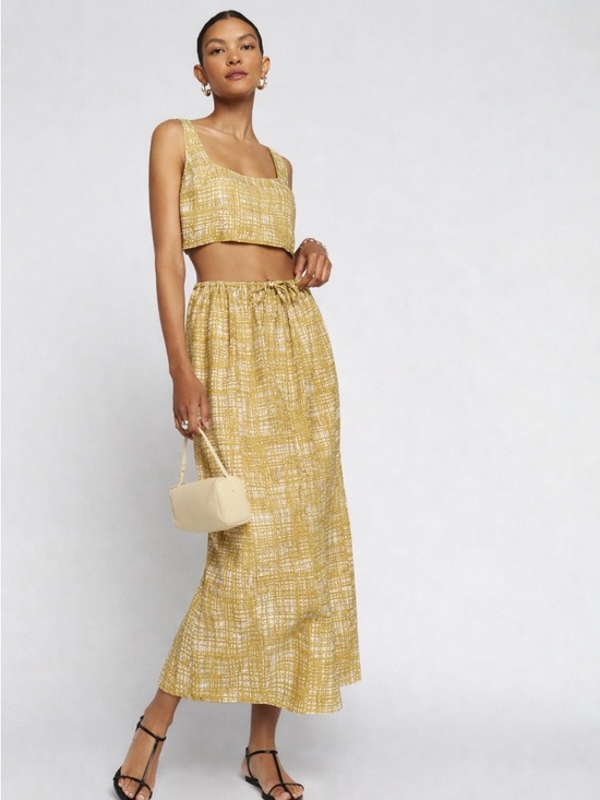 Reformation Dresses & Skirts - Reformation Amir Linen Two Piece Set Yellow Top and Maxi Skirt Size M